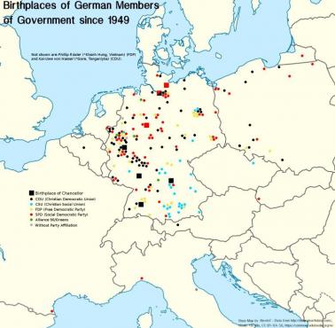 Miejsca urodzenia członków rządu niemieckiego od 1949 r.