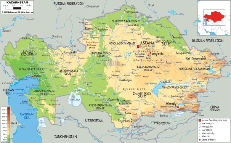 Mapa fizyczna Kazachstanu