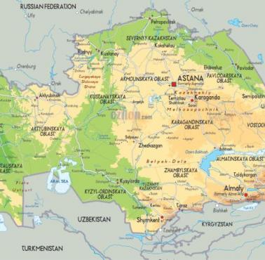 Mapa fizyczna Kazachstanu