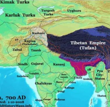 Zasięg terytorialny państwa Tufan (tybetańskie) 700 roku n.e.