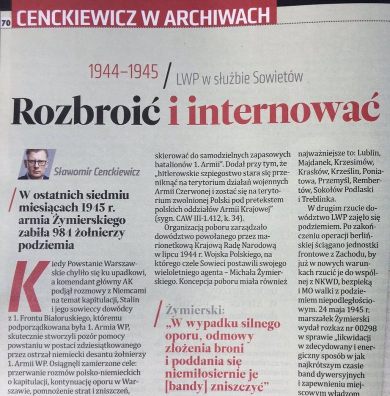 „Historia Do Rzeczy“ 9/2017,  tekst prof. Cenckiewicza o zbrodniczym zaangażowaniu LWP w zwalczanie AK i NZW