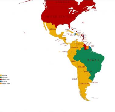 Obszary skolonizowane w obu Amerykach przez europejskie mocarstwa kolonialne