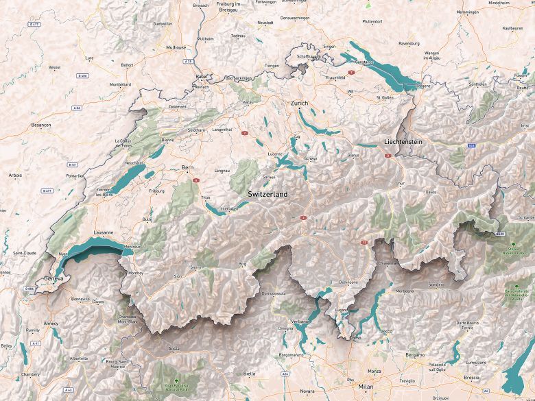 Mapa fizyczna Szwajcarii
