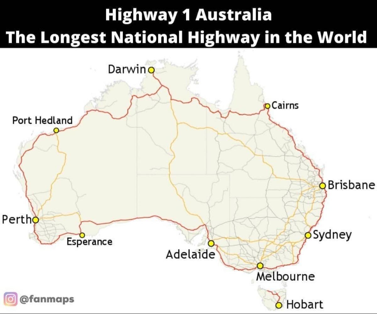 Sieć transportowa, sieć dróg w Australii. Najdłuższa na świecie trasa drogowa