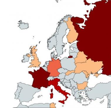 Liczba miejsc nazwanych imieniem Lenina w poszczególnych europejskich państwach