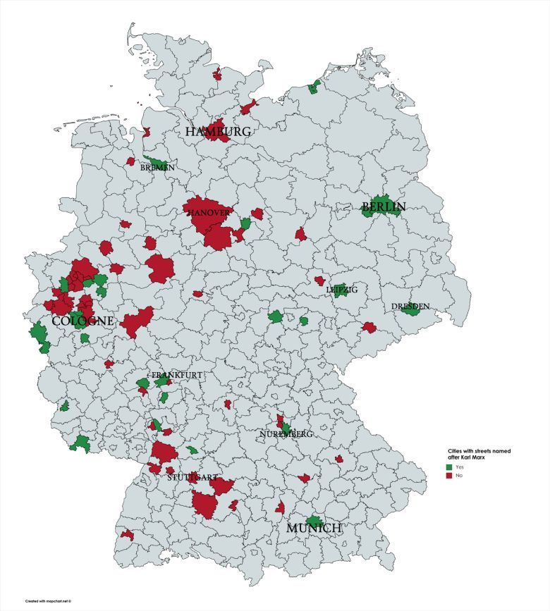 Miasta niemieckie z ulicami nazwanymi na cześć głównego ideologa zbrodniczego systemu - komunizmu Karola Marksa
