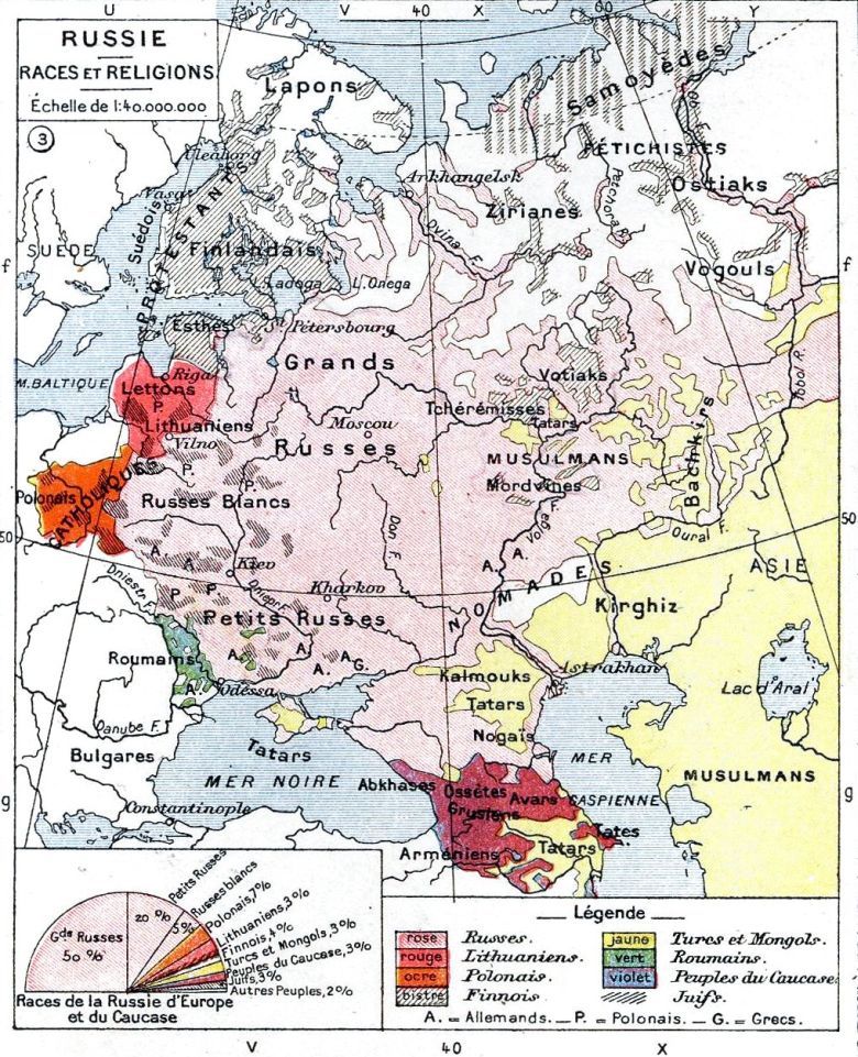 Etniczna mapa europejskiej części Rosji przed I wojną światową