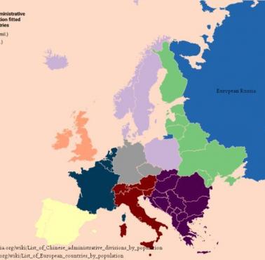 Największe pod względem populacji prowincje chińskie w odniesieniu do państw europejskich