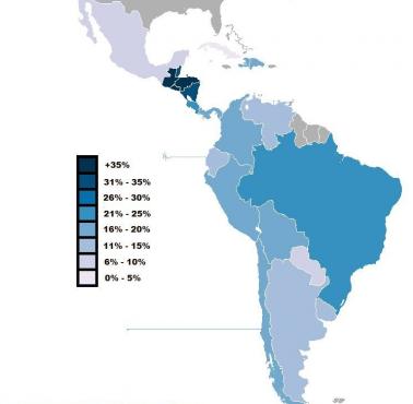 Odsetek protestantów w Ameryce Łacińskiej