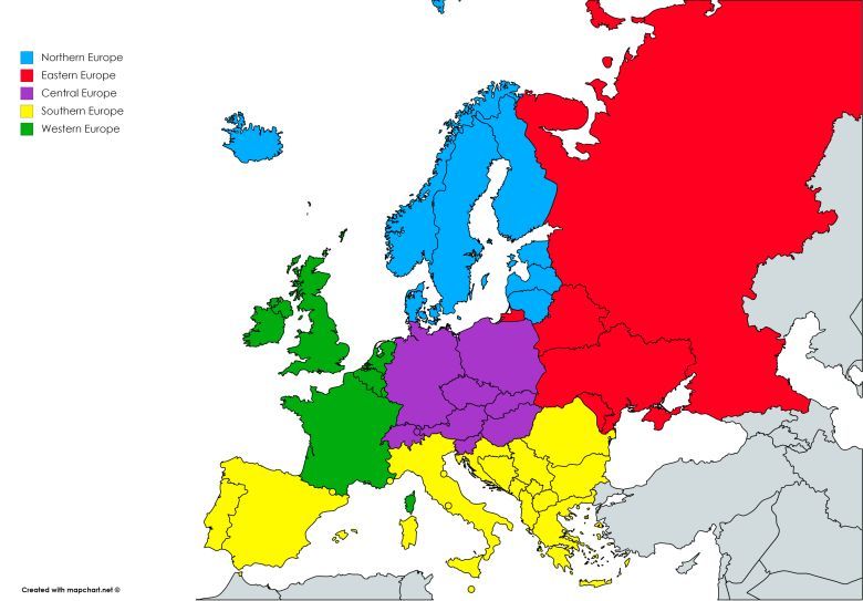 Pięć regionów w Europie