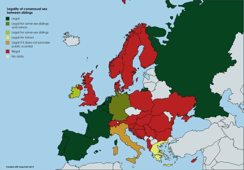 Legalność seksu między rodzeństwem w poszczególnych państwach Europy