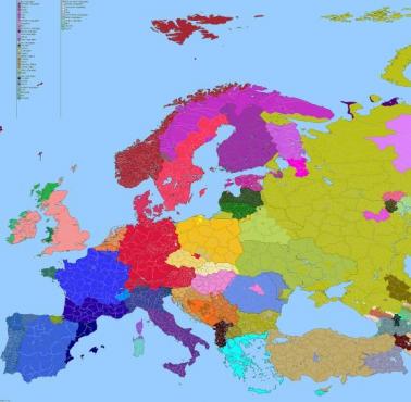 Mapa językowa Europy zawierająca wszystkie istniejące języki