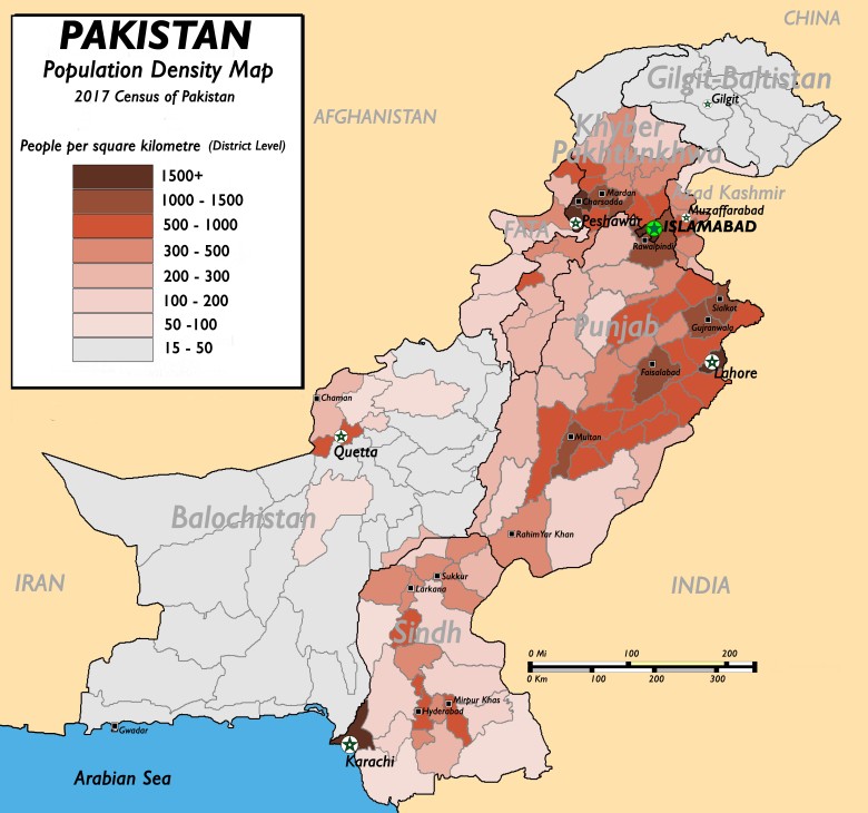 Liczba ludności w poszczególnych regionach Pakistanu, 2017