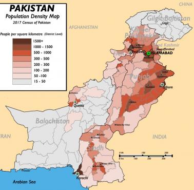 Liczba ludności w poszczególnych regionach Pakistanu, 2017