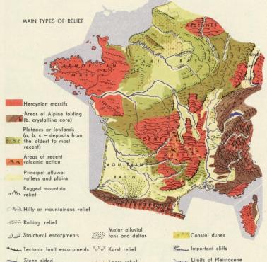 Reliefowa mapa Francji z 60-tych XX wieku