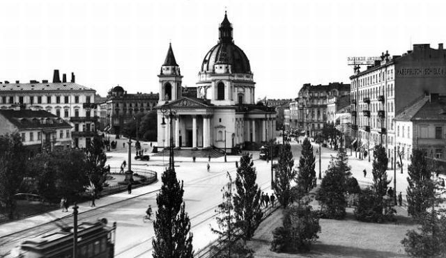 W-wa, Plac Trzech Krzyży z kościołem pw. św.Aleksandra przed 1939