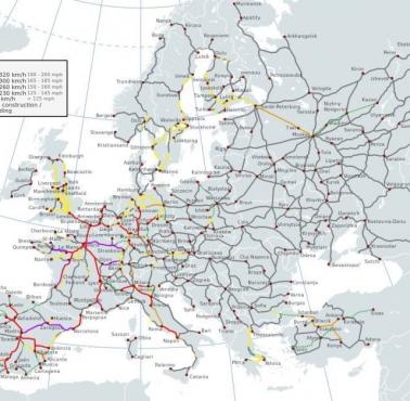 Mapa tras szybkiego ruchu w Europie
