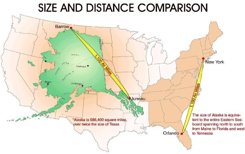 Alaska na tle całych USA