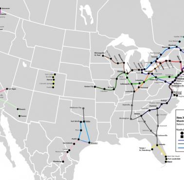 Mapa kolei dużych prędkości USA