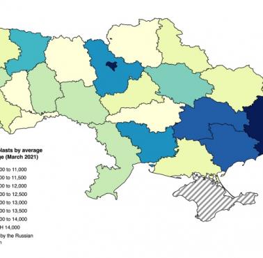 Obwody Ukrainy według średniego miesięcznego wynagrodzenia (marzec 2021)