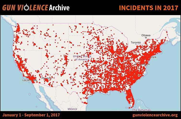 Przypadki przemocy z użyciem broni w USA w 2017 roku