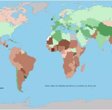 Zmiana stopnia zalesienia w poszczególnych państwach świata w latach 1990-2020