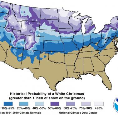Prawdopodobieństwo białych Świąt Bożego Narodzenia w USA, 1981-2010