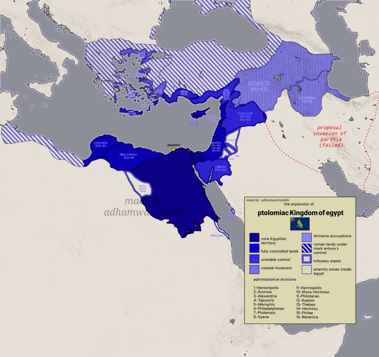 Mapa ekspansji ptolomijskiego (Ptolemeusze) królestwa Egiptu