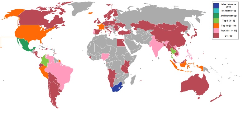 Tytuły Miss Universe z podziałem na kraje, 2019
