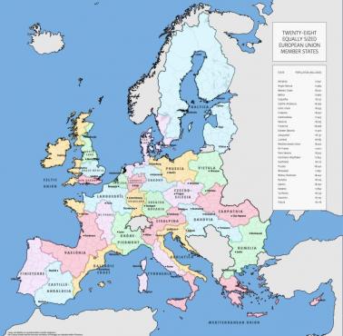 Gdyby UE podzieliła się na 28 państw o takim samym zaludnieniu