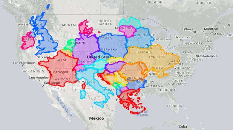Europa umieszczona na mapie USA