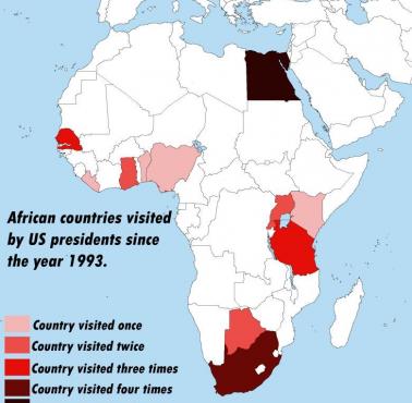 Kraje afrykańskie, które odwiedził prezydent USA od 1993 roku