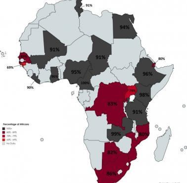 Odsetek Afrykanów, którzy uważają homoseksualizm za moralnie niewłaściwy