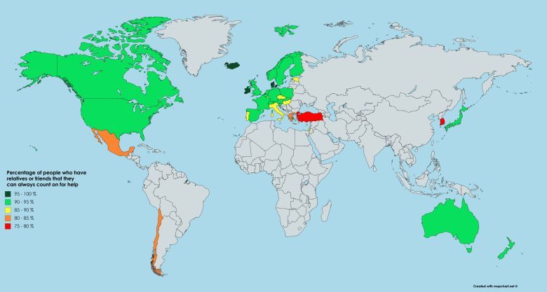 Odsetek osób posiadających krewnych lub przyjaciół, na których pomoc można zawsze liczyć