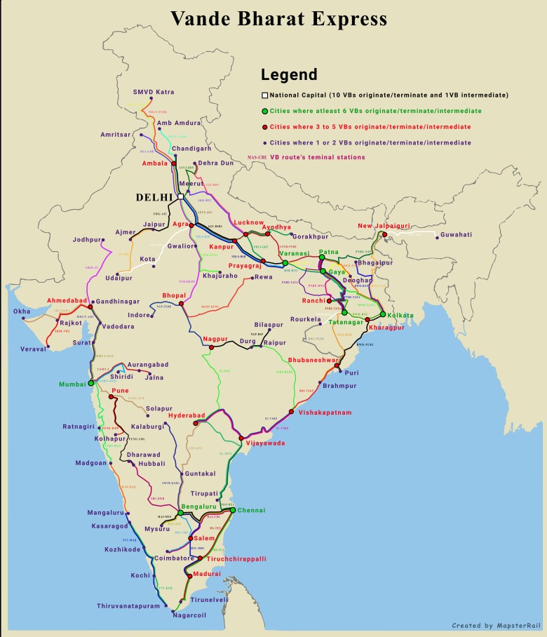 Sieć kolei dużych prędkości - Vande Bharat w Indiach, The Vande Bharat Express, maj 2025