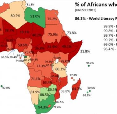 Procent mieszkańców Afryki, która potrafi czytać, 2015
