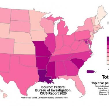Wskaźnik zabójstw w poszczególnych stanach USA w 2020 roku