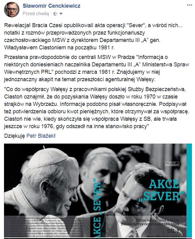 Akta operacji Sever, czeskie archiwa MSW o agenturalnej działalności Lecha (TW Bolka) Wałęsy