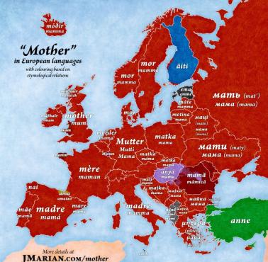 Słowo "matka" we wszystkich językach europejskich