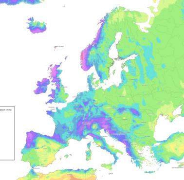 Roczne opady deszczu w Europie (w milimetrach)