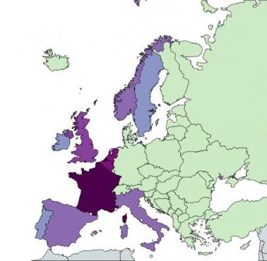 Odsetek czarnoskórych obywateli w poszczególnych państwach Europy