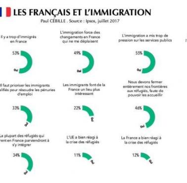Francja sondaż lipiec 2017 "Czy migracja ma pozytywny wpływ na Francję" - tylko 14% tak "Czy we Francji jest za dużo ...." ...