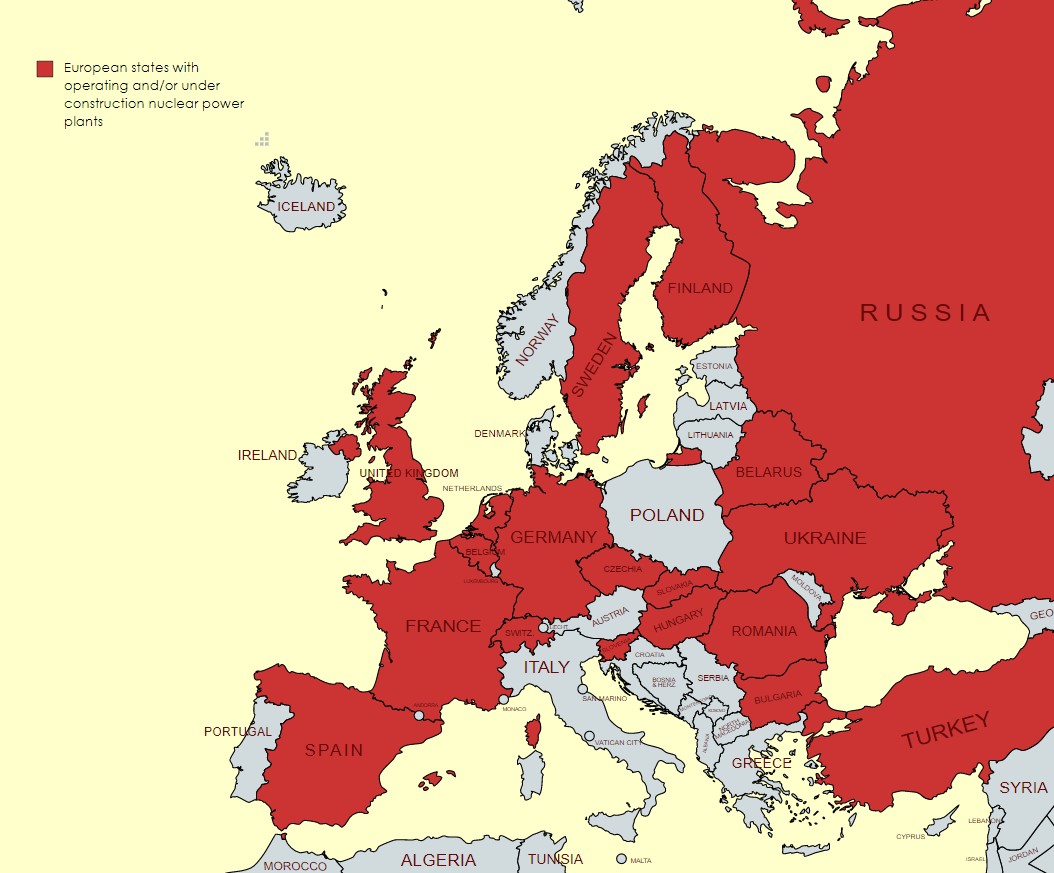 Elektrownie atomowe w Europie (również w trakcie budowany), 2021