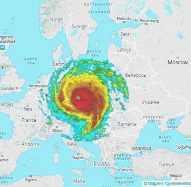 Rozmiar huraganu Irma na tle mapy Europy