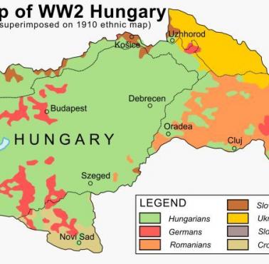 Etniczna mapa Węgier z 1941 roku oparta na danych z 1910 roku