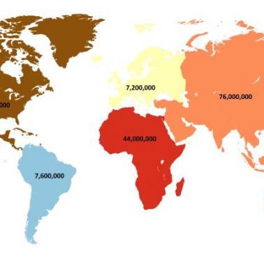 Liczba noworodków urodzonych w każdym kontynencie w 2016 roku