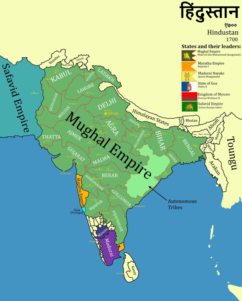 Mapa Indii z 1700 roku, niewiele brakowało, a Indie byłyby muzułmańskie