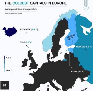 Najzimniejsze temperatury jakie kiedykolwiek zarejestrowano w europejskich stolicach