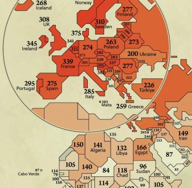 Wskaźnik zachorowalności na nowotwory na świecie na 100 tys. osób, 2022 rok