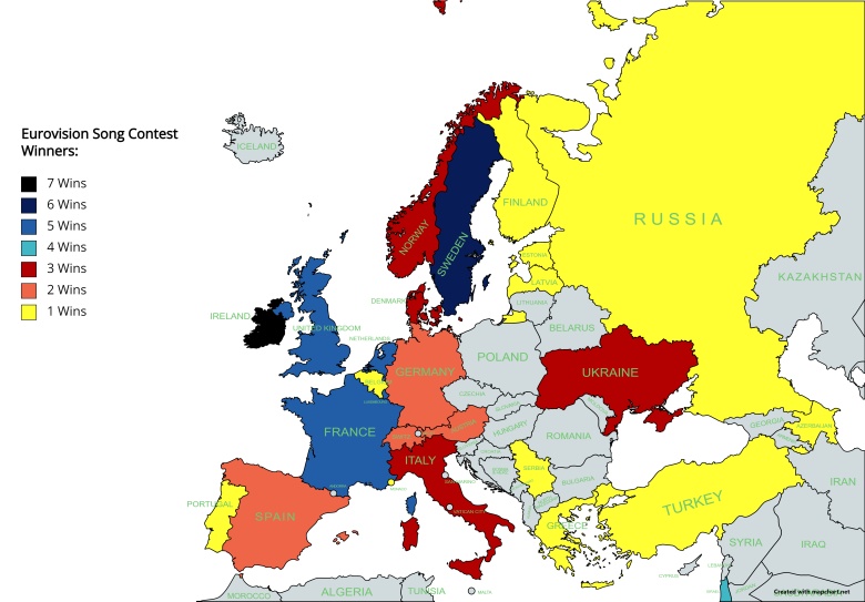 Uczestnicy Eurowizji według liczby zwycięstw, 2022